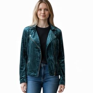 Mudd Shimmering Teal Moto Y2K Bomber Jacket Size XS